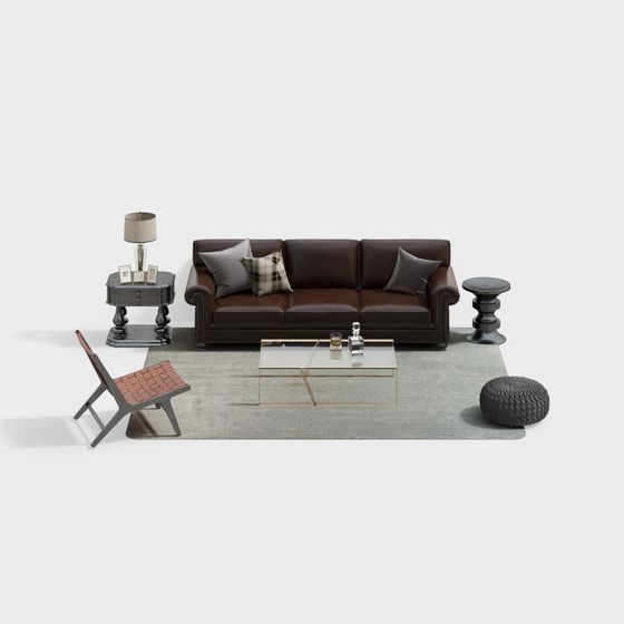 Elegant Low-Polygon Sofa Set 3D model