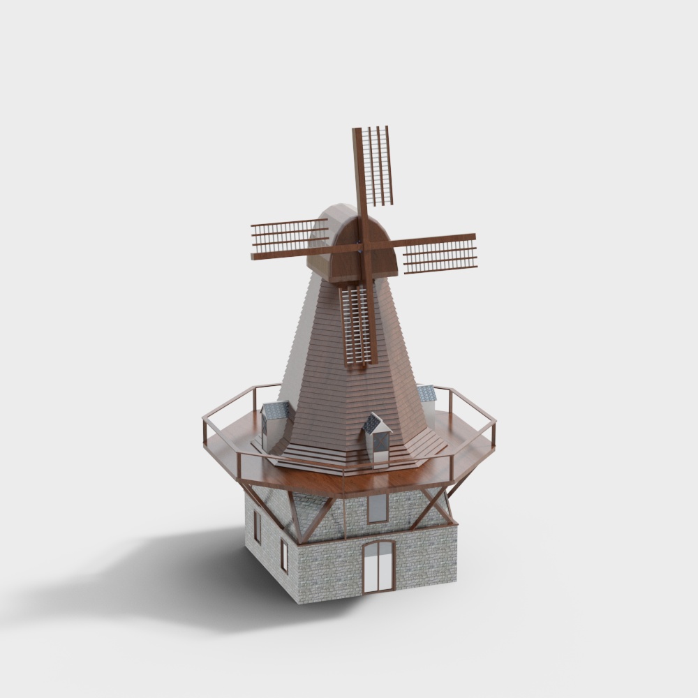 Historic Windmill 3D Model with Low Polygon Design