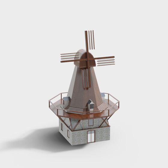 Historic Windmill 3D Model with Low Polygon Design