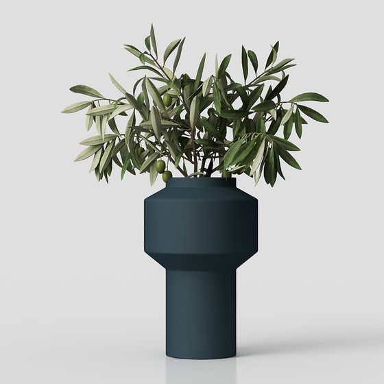 Minimalist Vase with Olive Branch 3D model