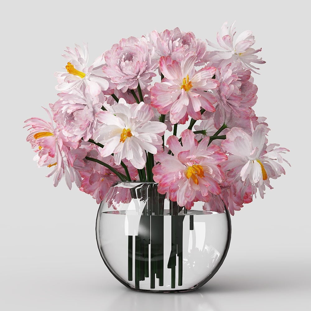 Glass Vase with Tulips 3D Model – Low-Poly Floral Design
