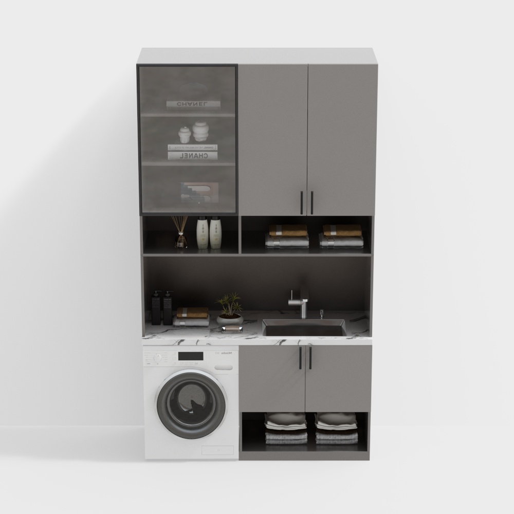 현대 발코니 세탁기 캐비닛