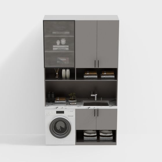 현대 발코니 세탁기 캐비닛