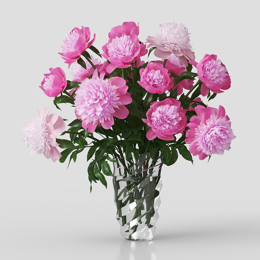Bouquet and Crystal Vase 3D Model – Decorative Floral Design