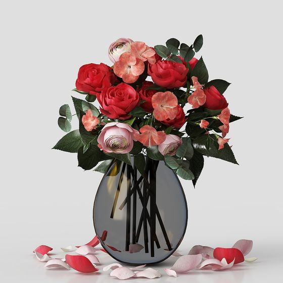 Elegant Low-Poly Rose Bouquet 3D Model