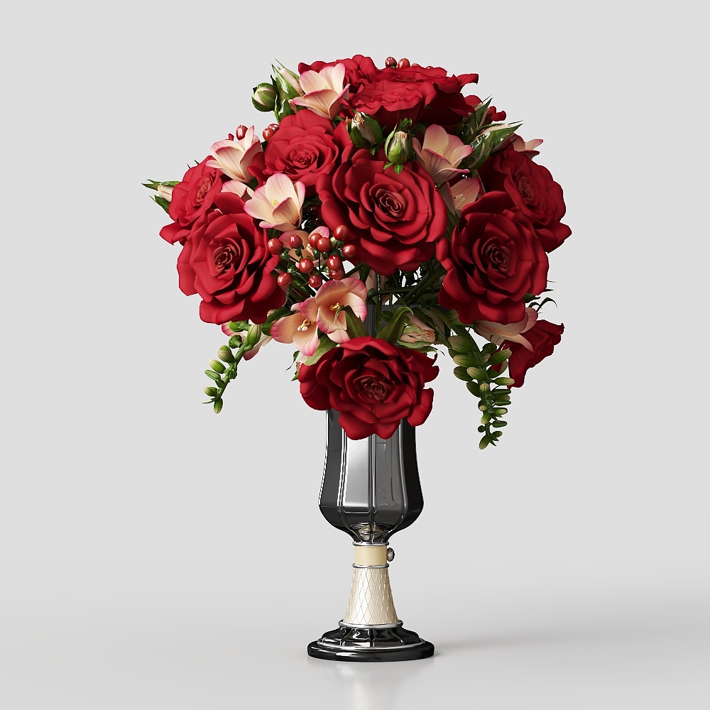 Romantic Rose Bouquet 3D Model – Low-Poly Floral Design
