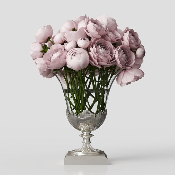 Glass Vase with Roses 3D model