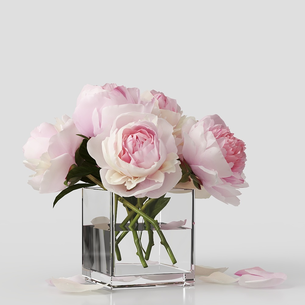 Glass Vase with Peony 3D Model – Floral Elegance