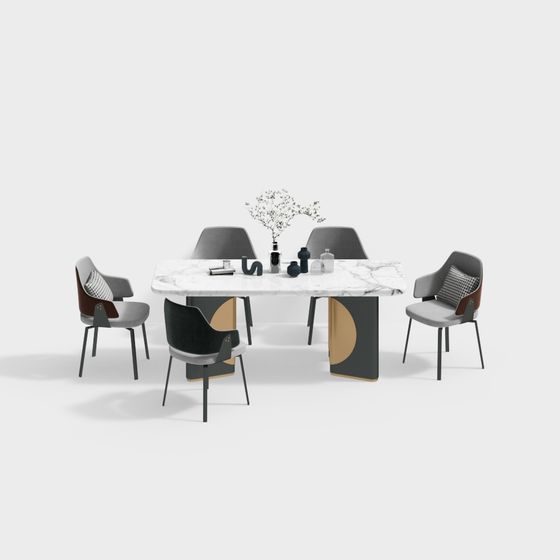 Urban Minimalist Dining Table and Chair Set 3D model