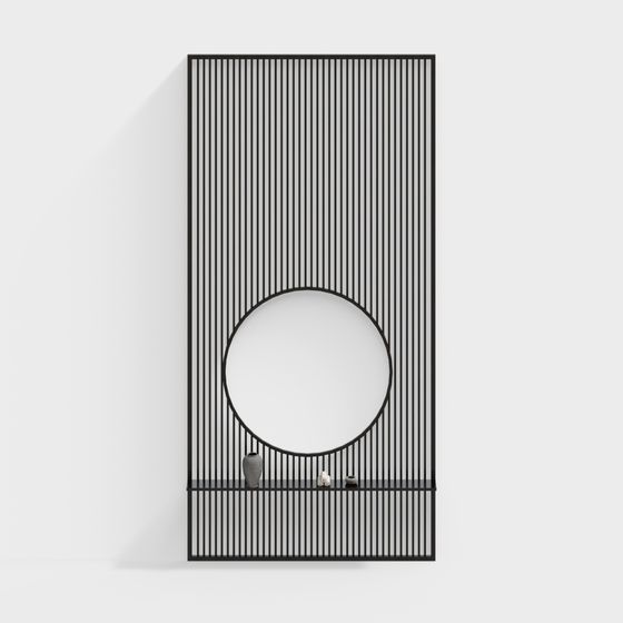 New Chinese-Style Screen Partition 3D Model in Black