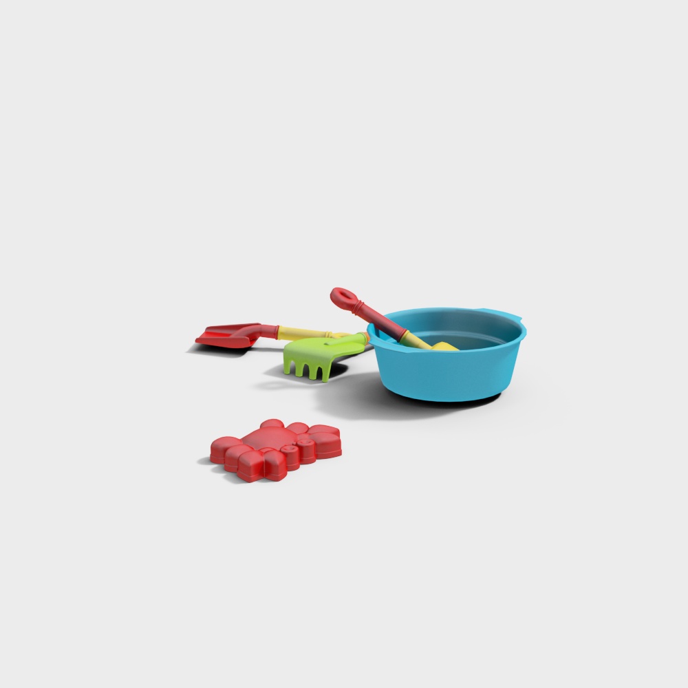 Jouets de plage bleus et rouges