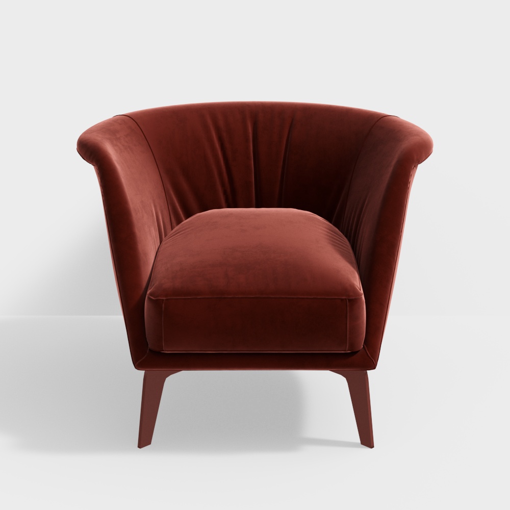 Stylish Red Velvet Armchair 3D Model – Mid-Century Design