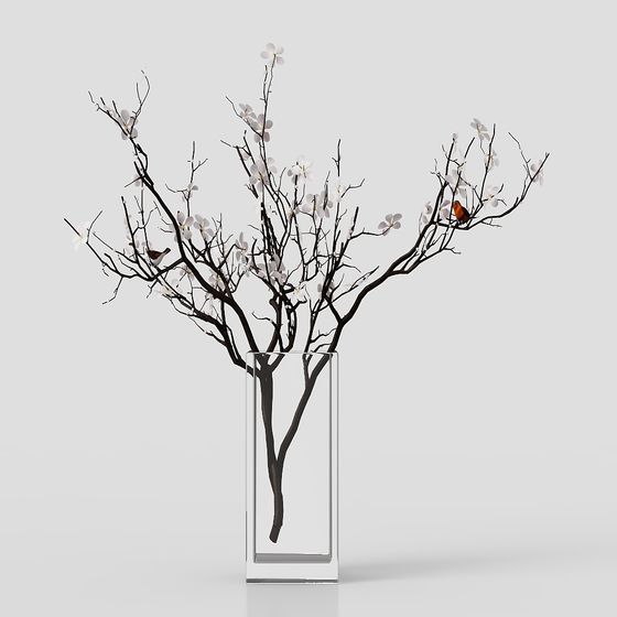Elegant Winter Blossom Branch 3D model for Creative Projects
