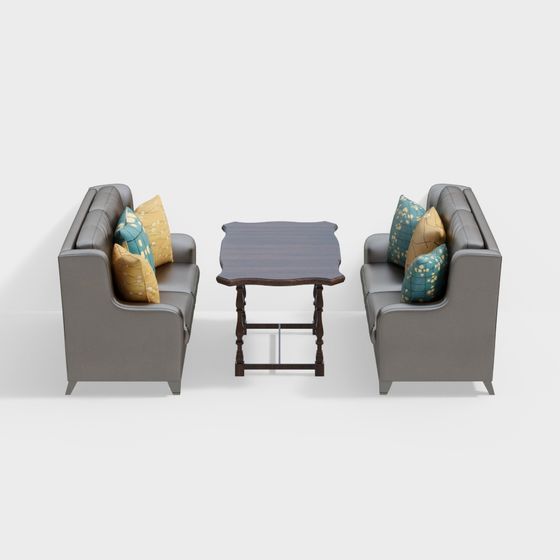 Stylish Gray Leather Sofa Set 3D model for Modern Interiors