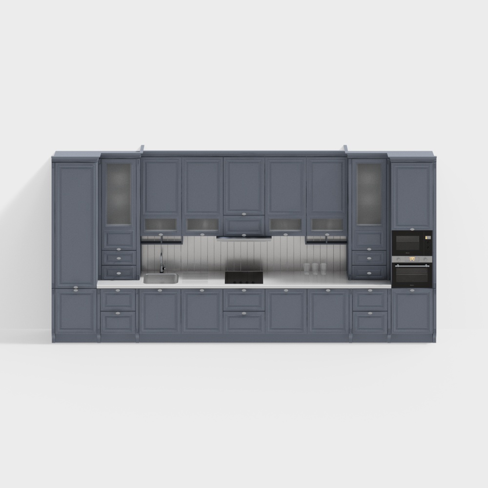 Modern Low-Poly Kitchen Cabinet 3D Model – Gray & White Design