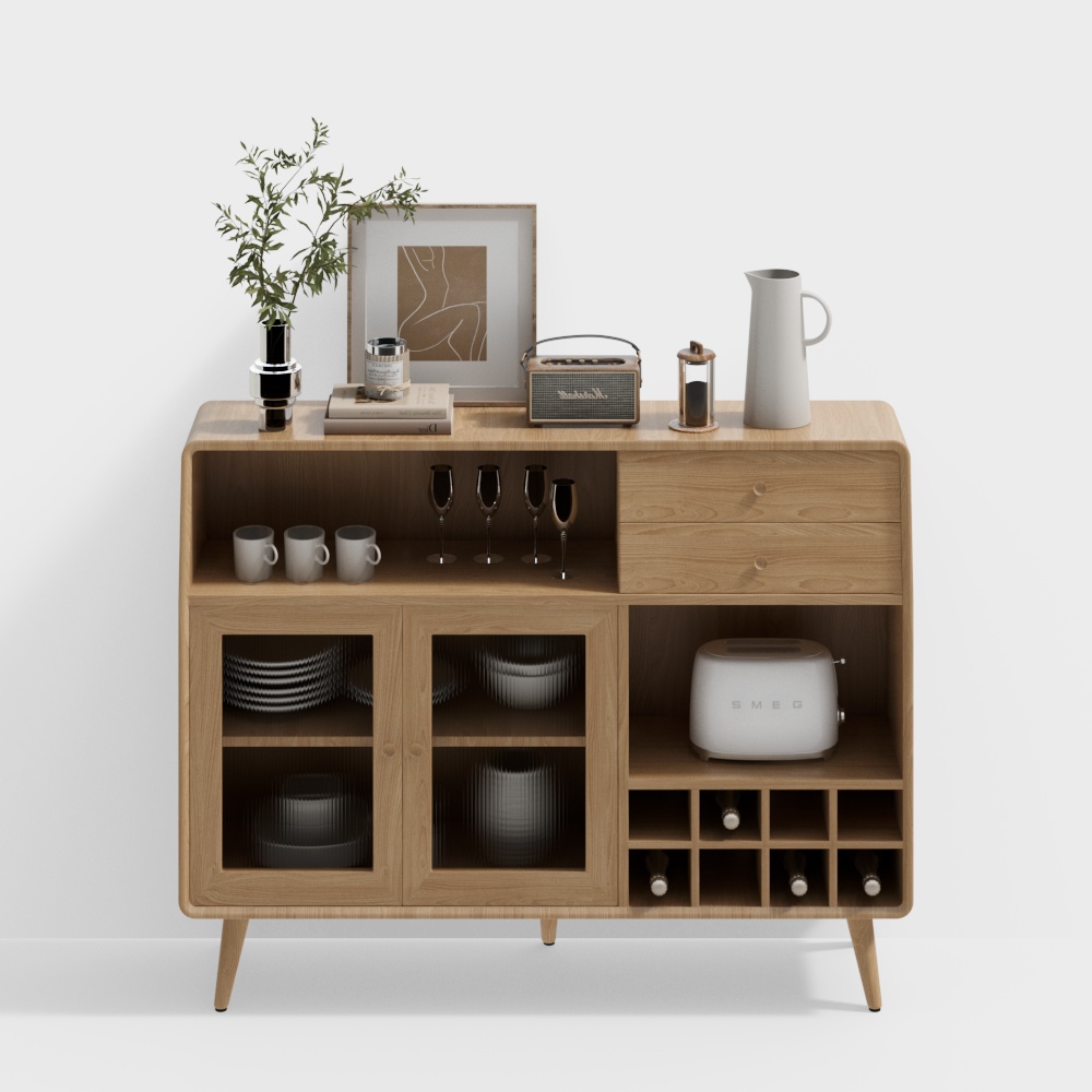 Mid-Century Modern Sideboard 3D Model – Wood Texture