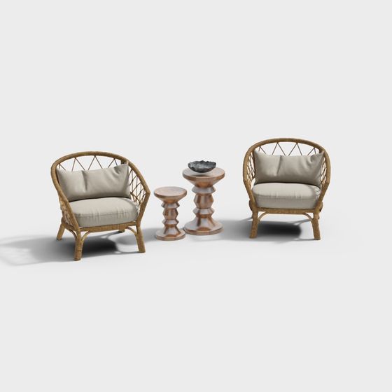 Tropical Style Lounge Chair Set 3D model