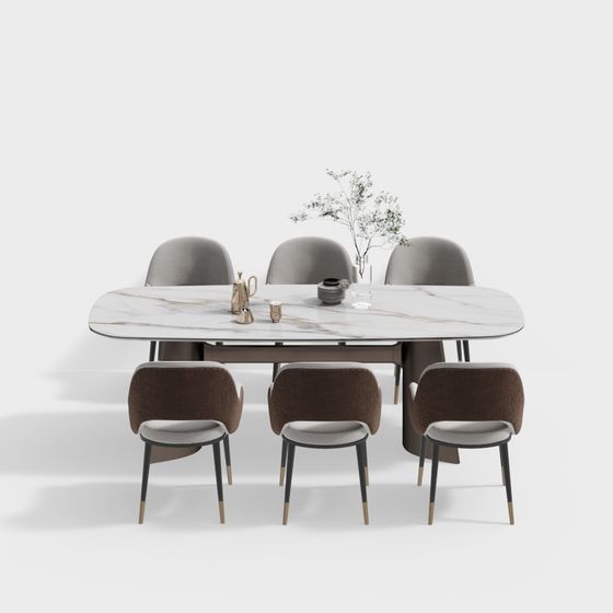 Elegant Low-Poly Dining Table and Chairs 3D model