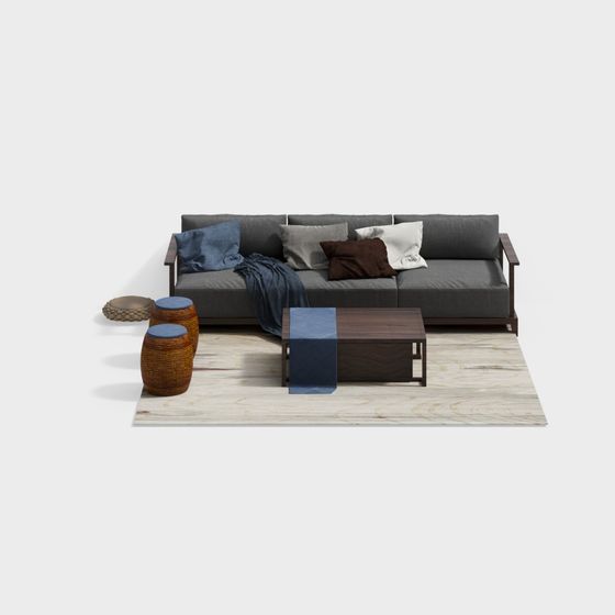 Elegant Low Poly Sofa Set 3D model for Modern Spaces