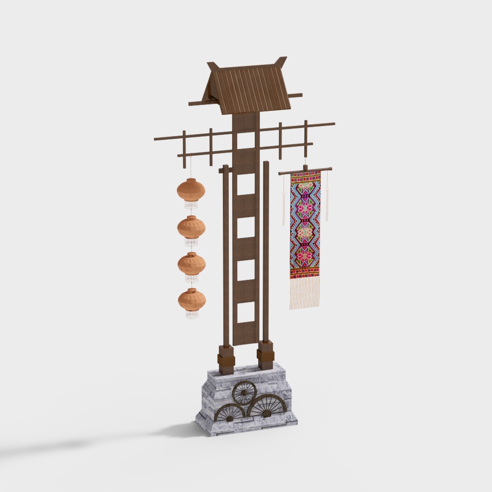 Oriental Lantern Column 3D model