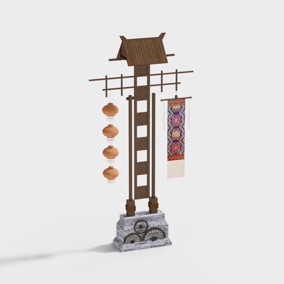 Oriental Lantern Column 3D model
