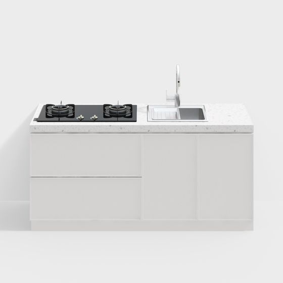 Modern White Minimalist One-Line Island Table 3D Model