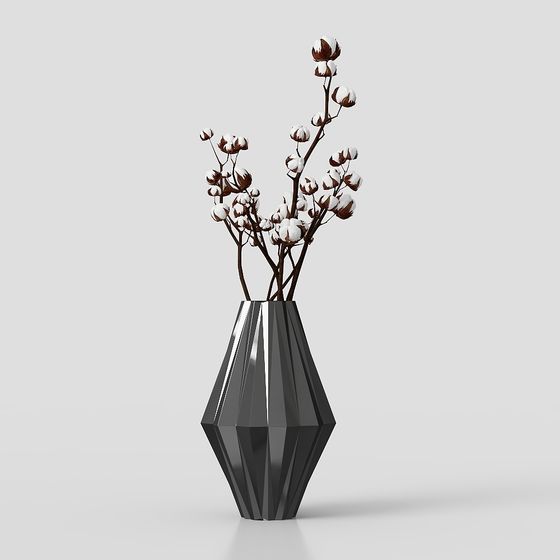 Geometric Vase with Cotton 3D model
