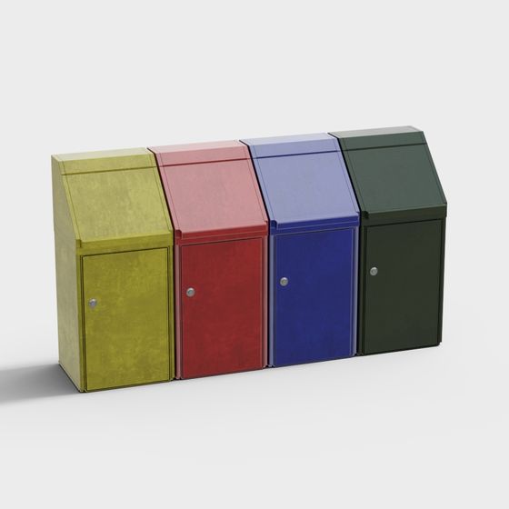 Colorful Recycling Bins 3D model