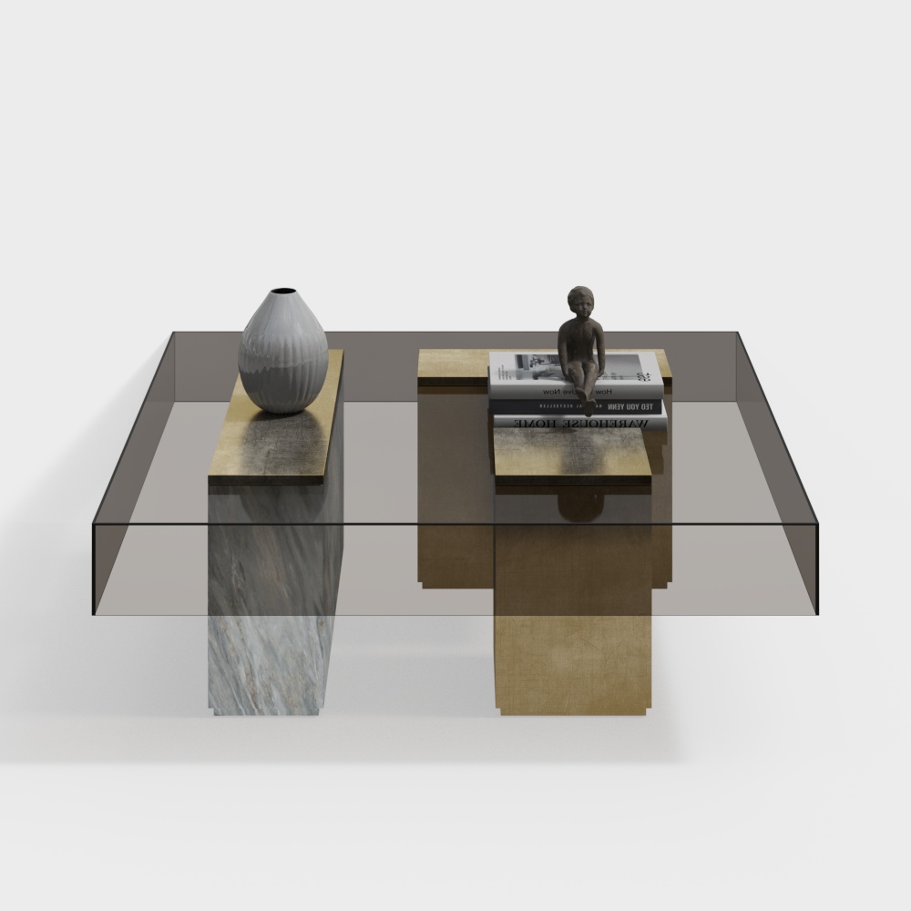 Urban Living Room Table 3D Model – Marble & Gold Design