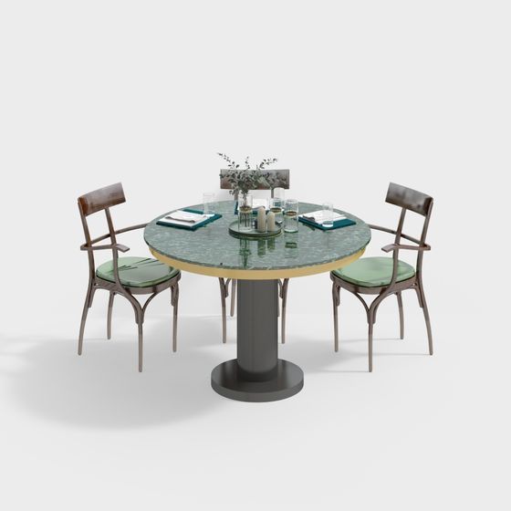 Stylish 3D Dining Table and Chair Set Model