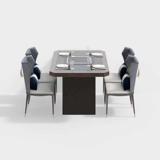 Elegant Dining Table and Chairs 3D model