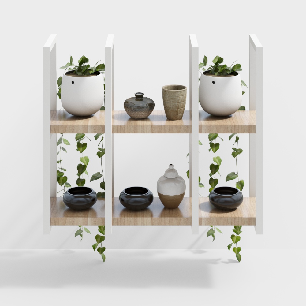 Modern Shelf Display 3D Model – Wooden and Metal Frame