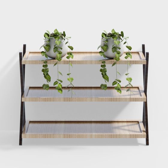 Minimalist Wooden Plant Stand 3D model