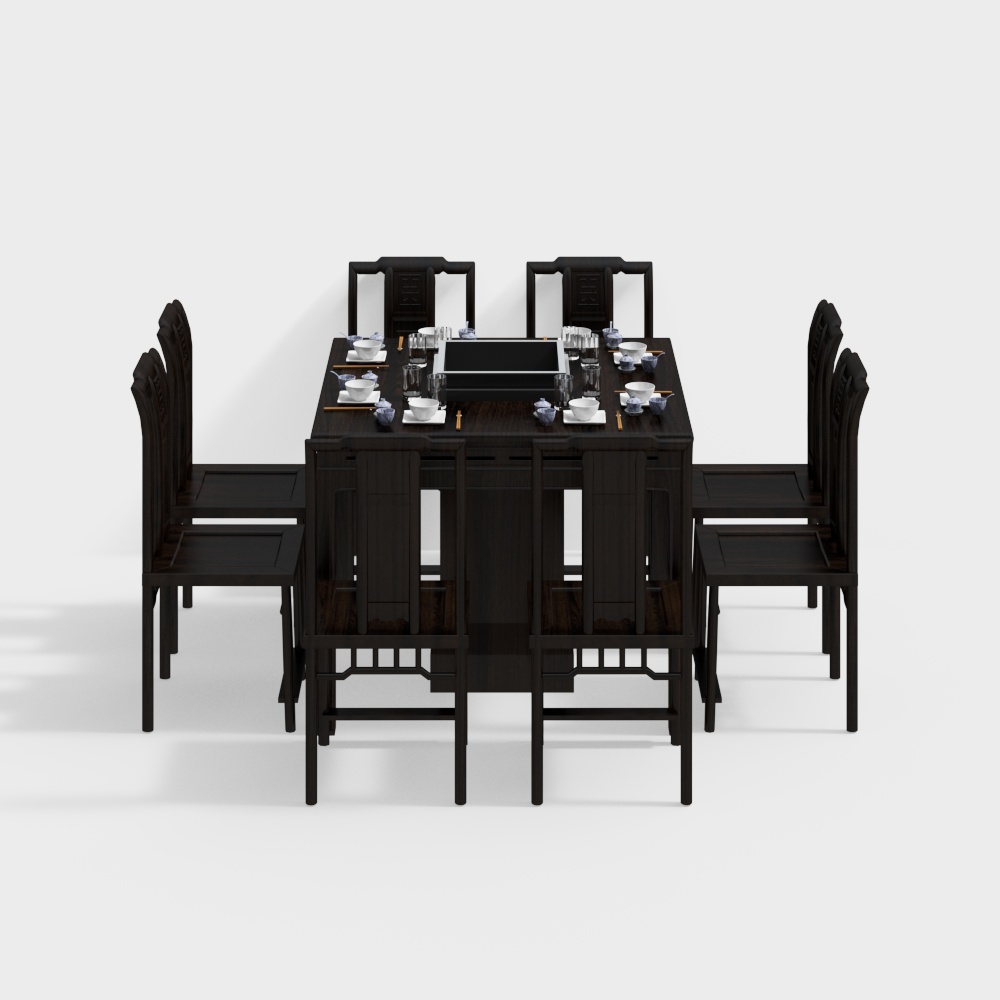 Elegant Chinese Dining Table and Chair 3D model