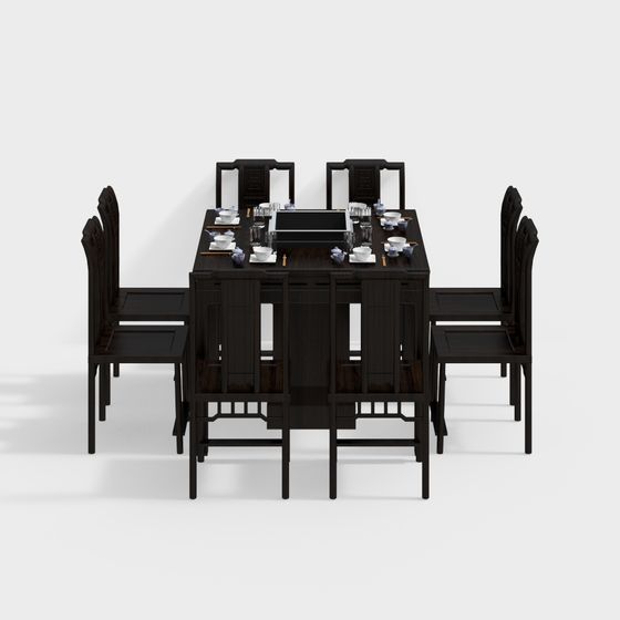 Stylish Chinese Dining Table and Chair 3D model