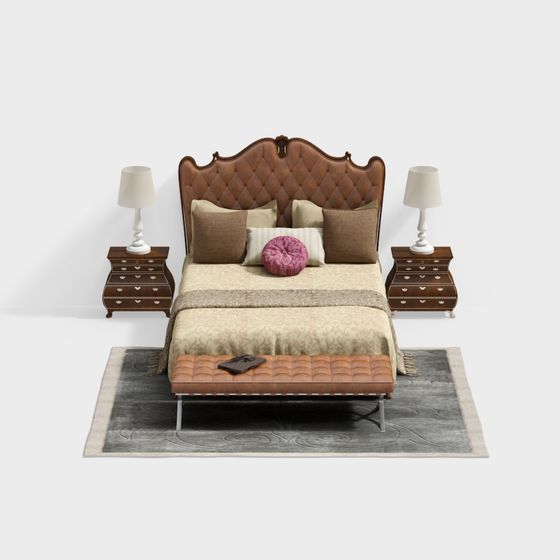 Chic Bedroom Set 3D Model Blending Classic and Modern