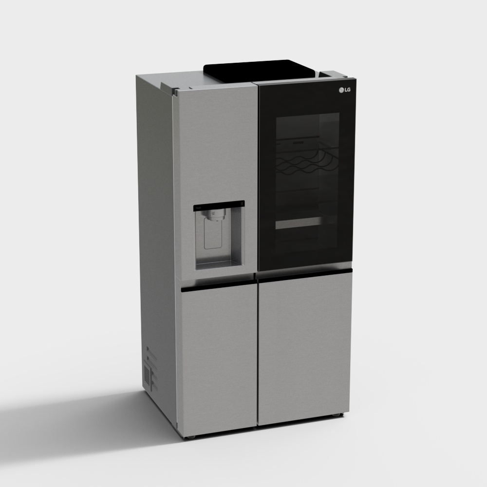 Stylish Low-Poly Refrigerator 3D Model – Metallic Gray Design