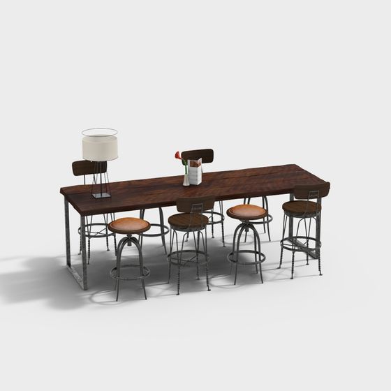 Vintage Industrial Dining Table and Chairs 3D model