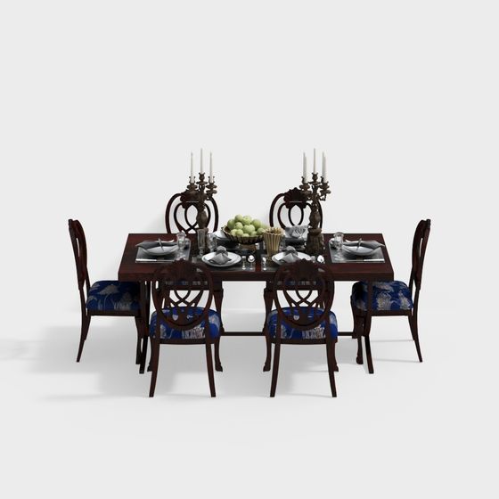 Classical Dining Table and Chair Set 3D model