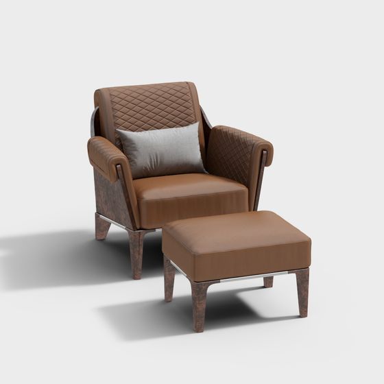 Vintage Leather Sofa and Ottoman 3D model for Modern Spaces