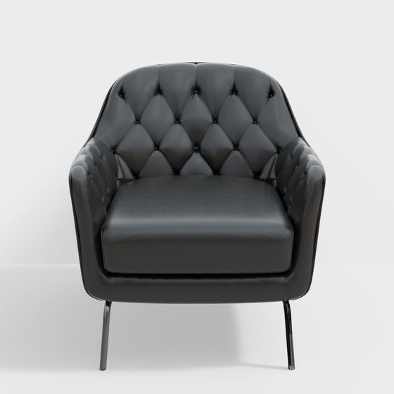 Stylish Black Leather Armchair 3D model for Interiors