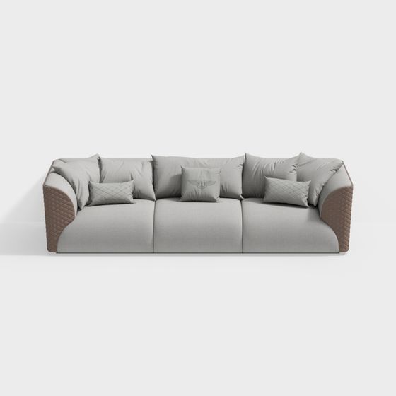 Elegant Gray Low-Poly Sofa 3D model