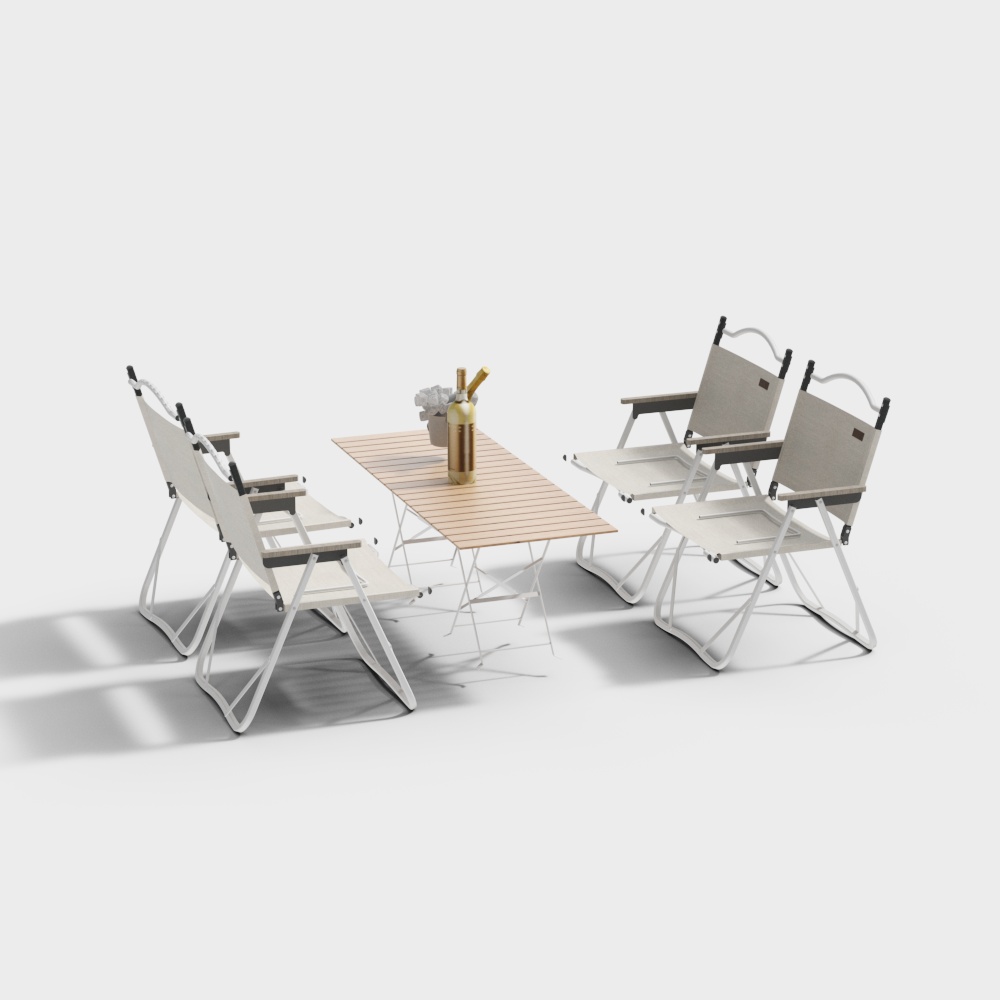 4人用の白い屋外テーブルと椅子