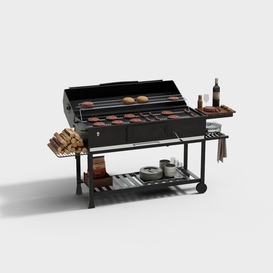 Stylish BBQ Grill 3D Model for Outdoor Cooking