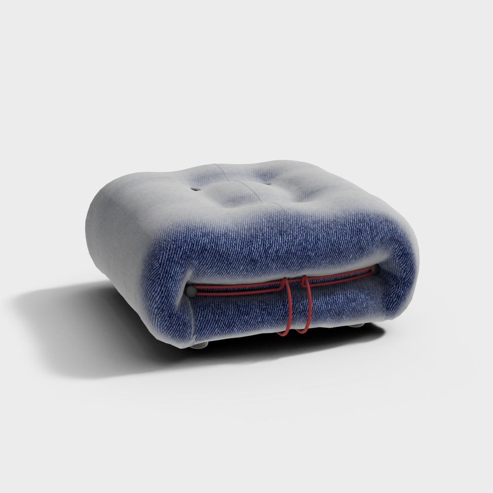 Comfortable Stool 3D Model – Blue Denim Texture