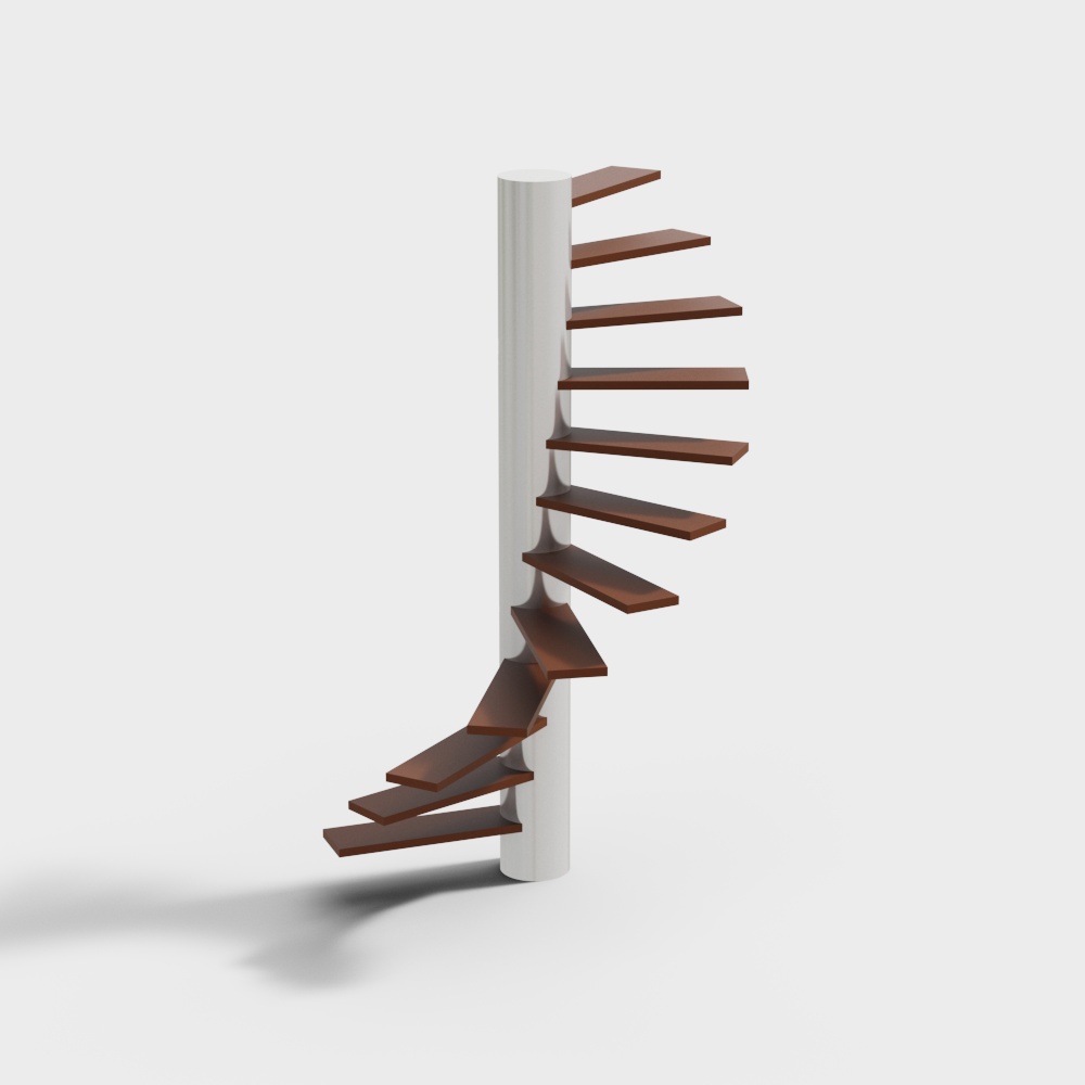 บันไดวนจากไม้แท้สีน้ำตาล