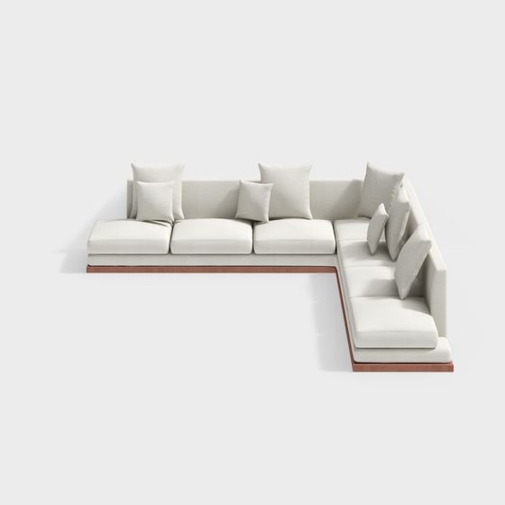 Modern L-Shaped Multi-Person Sofa 3D Model in Beige
