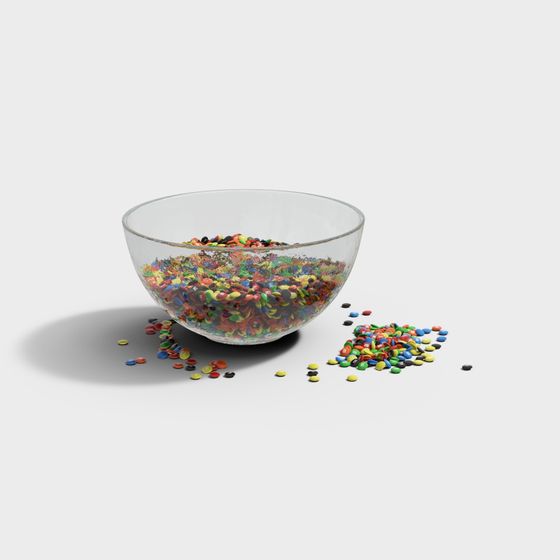 Vibrant Glass Bowl with Colorful Candies 3D model