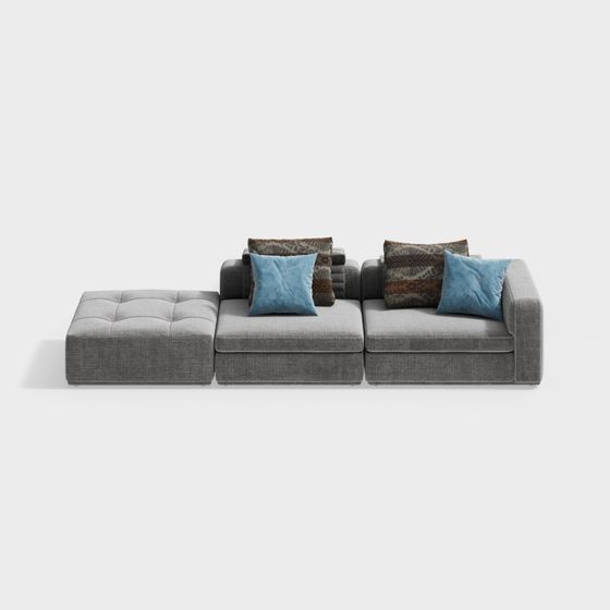 Stylish Low-Polygon Gray Sofa 3D model