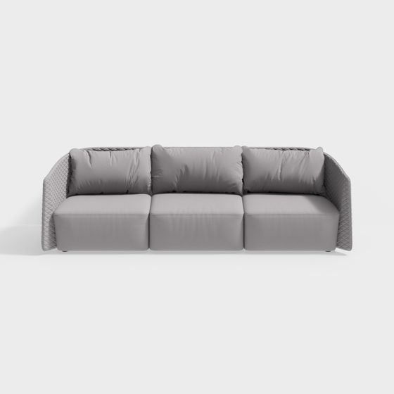Elegant Low-Poly Gray Sofa 3D Model for Modern Interiors